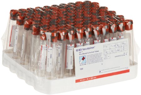 Tube Blood Collection BD Vacutainer® SST™ Venous Blood Collection Tube Serum Tube Clot Activator / Separator Gel Additive 16 X 100 mm 8.5 mL Red / Gray Mottled Conventional Closure Plastic Tube (100/BX 10BX/CS) by BD  ID 367988